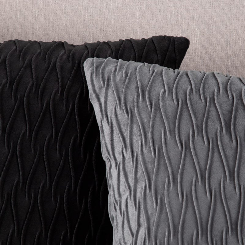 MADIZZ Set of 2 Super Soft Velvet Decorative Throw Pillow Covers 26x26 inch Black Square with Texture Luxury Style Cushion Case European Pillow Shell for Sofa Bedroom - Image 5